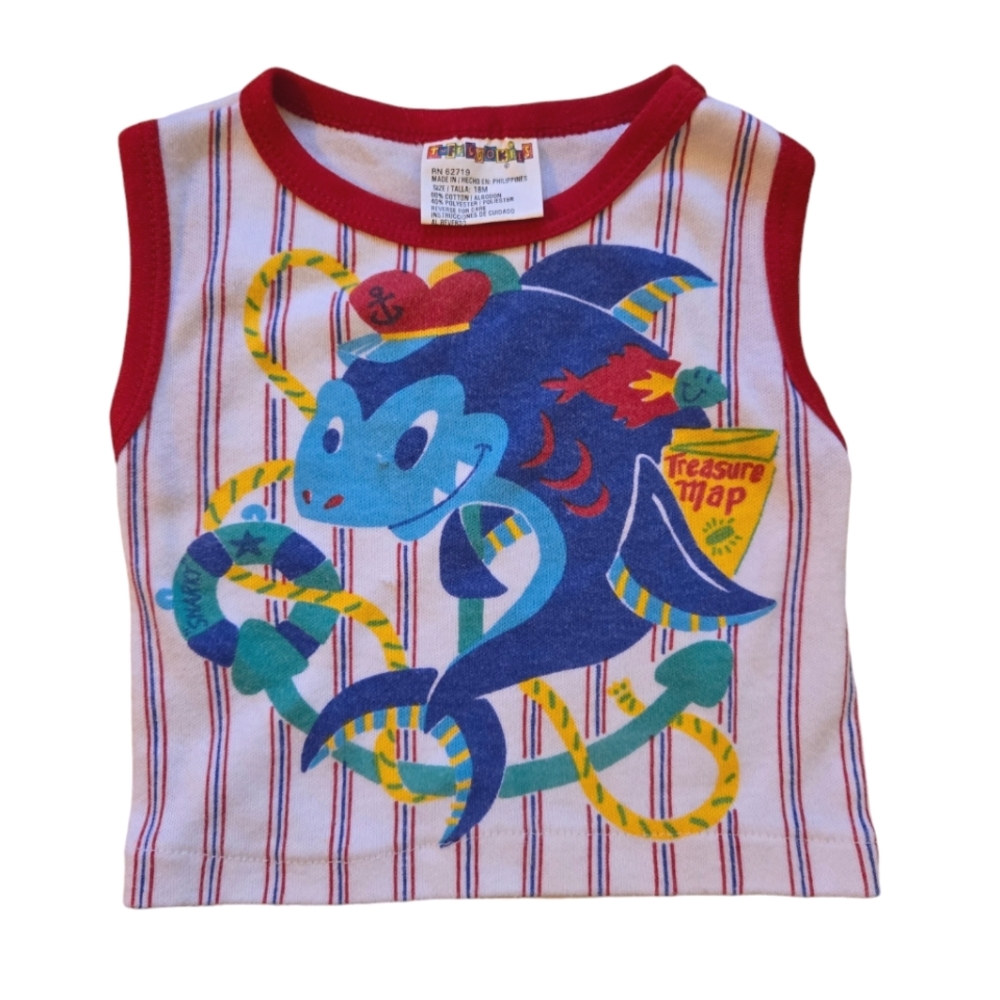 Vintage 1990s Y2K Tuff Cookies shark primary colors tank top